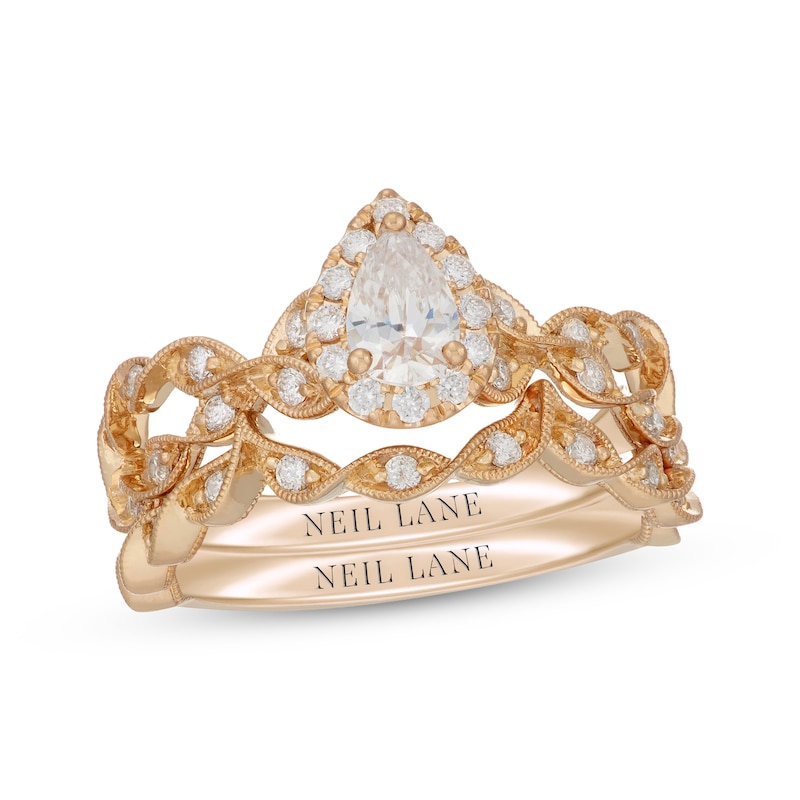 Main Image 1 of Neil Lane Pear-Shaped Diamond Halo Twist Shank Bridal Set 3/4 ct tw 14K Yellow Gold