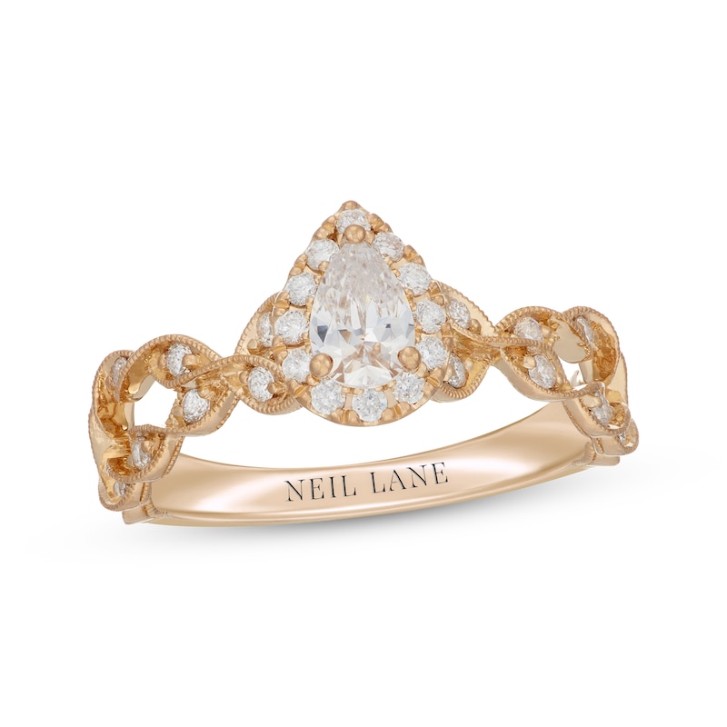 Main Image 4 of Neil Lane Pear-Shaped Diamond Halo Twist Engagement Ring 5/8 ct tw 14K Yellow Gold