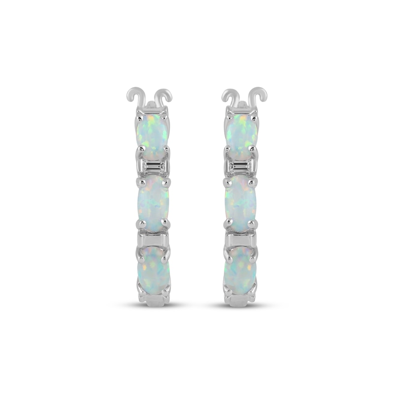 Main Image 2 of Oval-Cut Lab-Created Opal & Diamond Accent Hoop Earrings Sterling Silver