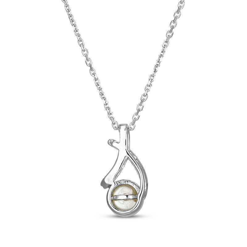 Main Image 3 of Cultured Pearl & White Lab-Created Sapphire Crossover Necklace Sterling Silver & 10K Rose Gold 18&quot;