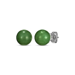 Round Nephrite Jade Stud Earrings Sterling Silver