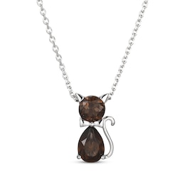 Pear-Shaped & Round-Cut Smoky Quartz Cat Necklace Sterling Silver 18&quot;