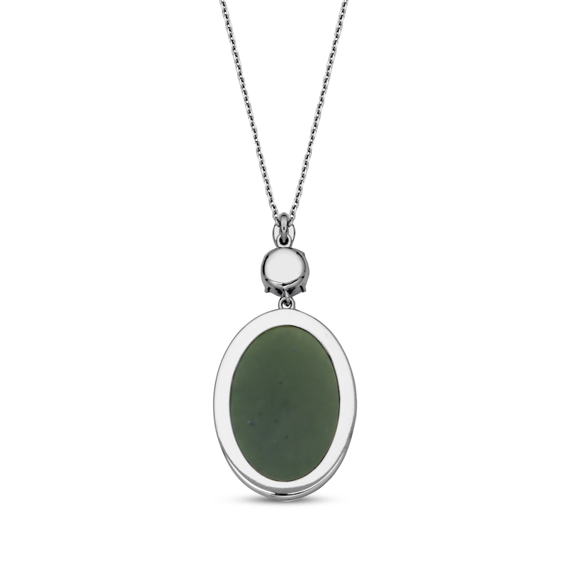 Main Image 3 of Oval-Shaped Nephrite Jade, Cultured Pearl & White Topaz Necklace Sterling Silver 18&quot;