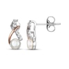 Thumbnail Image 3 of Cultured Pearl & White Lab-Created Sapphire Crossover Earrings Sterling Silver & 10K Rose Gold