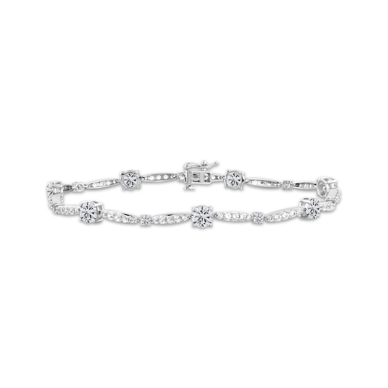 White Lab-Created Sapphire Link Bracelet Sterling Silver 7.5"