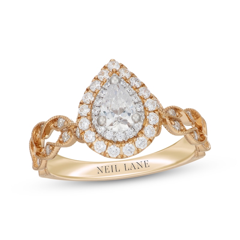 Neil Lane Pear-Shaped Diamond Double Halo Engagement Ring 7/8 ct tw 14K Two-Tone Gold