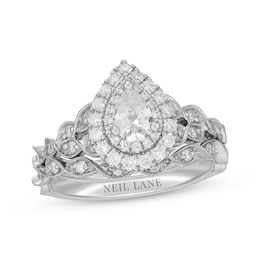 Neil Lane Pear-Shaped Diamond Double Halo Twist Shank Bridal Set 7/8 ct tw 14K White Gold