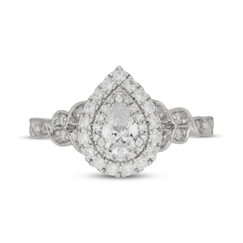 Main Image 6 of Neil Lane Pear-Shaped Diamond Double Halo Engagement Ring 3/4 ct tw 14K White Gold