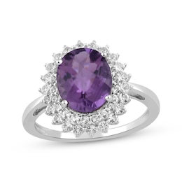 Oval-Cut Amethyst & White Topaz Starburst Ring Sterling Silver