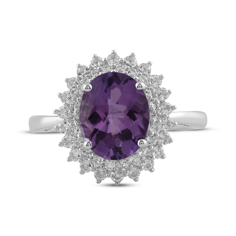 Main Image 3 of Oval-Cut Amethyst & White Topaz Starburst Ring Sterling Silver