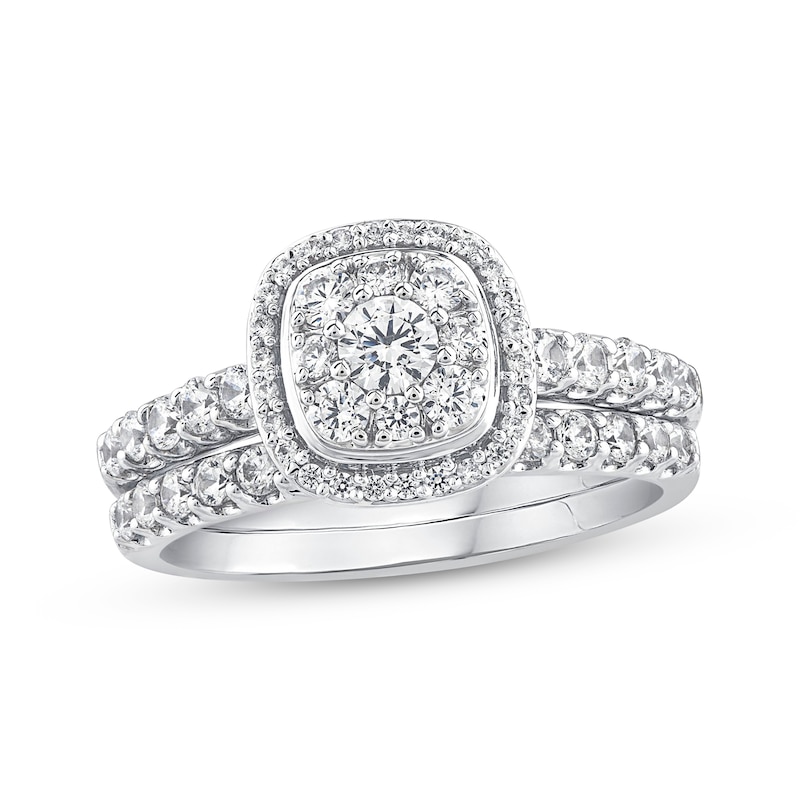 Main Image 1 of Multi-Diamond Cushion Halo Bridal Set 1 ct tw 14K White Gold