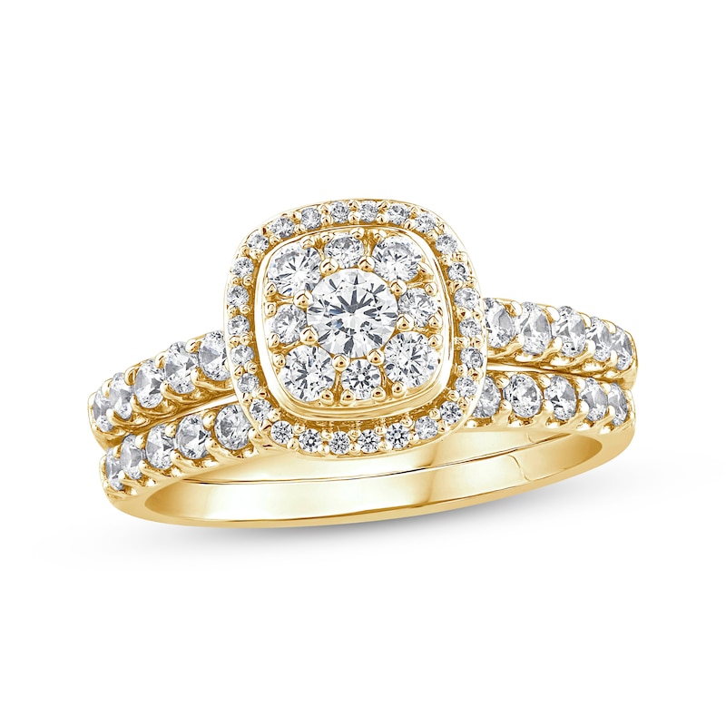 Multi-Diamond Cushion Halo Bridal Set 1 ct tw 14K Yellow Gold | Kay Outlet