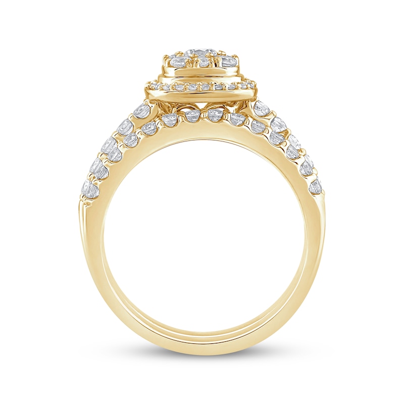 Main Image 3 of Multi-Diamond Cushion Halo Bridal Set 1 ct tw 14K Yellow Gold