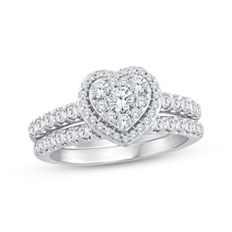 Multi-Diamond Heart Halo Bridal Set 1 ct tw 14K White Gold