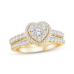 Multi-Diamond Heart Halo Bridal Set 1 ct tw 14K Yellow Gold