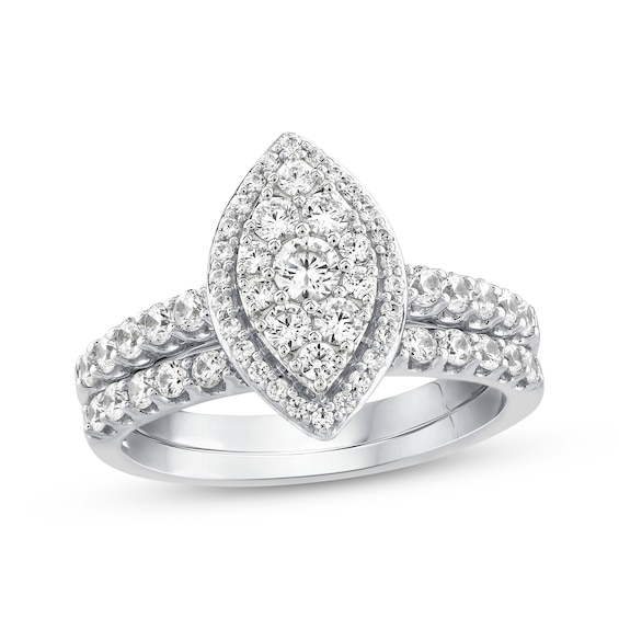 Multi-Diamond Marquise Halo Bridal Set 1 ct tw 14K White Gold