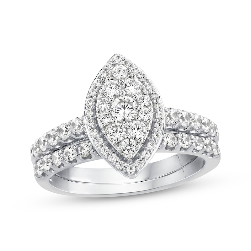 Main Image 1 of Multi-Diamond Marquise Halo Bridal Set 1 ct tw 14K White Gold