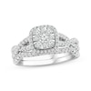 Thumbnail Image 1 of Multi-Diamond Cushion Halo Twist Shank Bridal Set 3/4 ct tw 14K White Gold