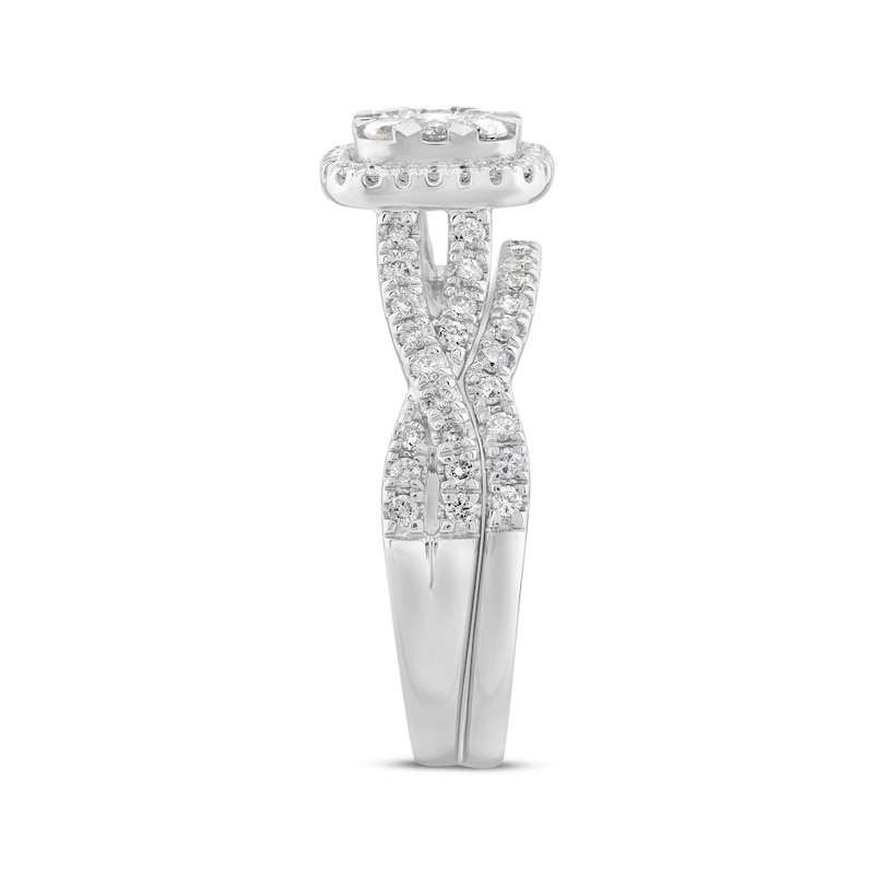 Main Image 2 of Multi-Diamond Cushion Halo Twist Shank Bridal Set 3/4 ct tw 14K White Gold