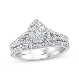 Multi-Diamond Pear Halo Bridal Set 3/4 ct tw 14K White Gold