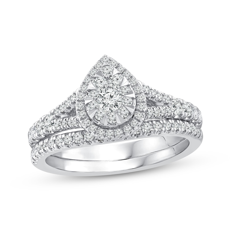 Main Image 1 of Multi-Diamond Pear Halo Bridal Set 3/4 ct tw 14K White Gold