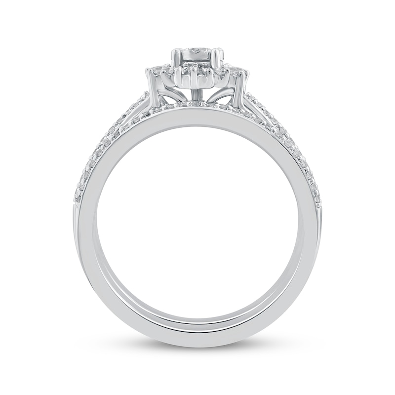 Main Image 3 of Round-Cut Diamond Starburst Halo Bridal Set 3/8 ct tw 14K White Gold