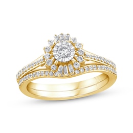 Round-Cut Diamond Starburst Halo Bridal Set 3/8 ct tw 14K Yellow Gold