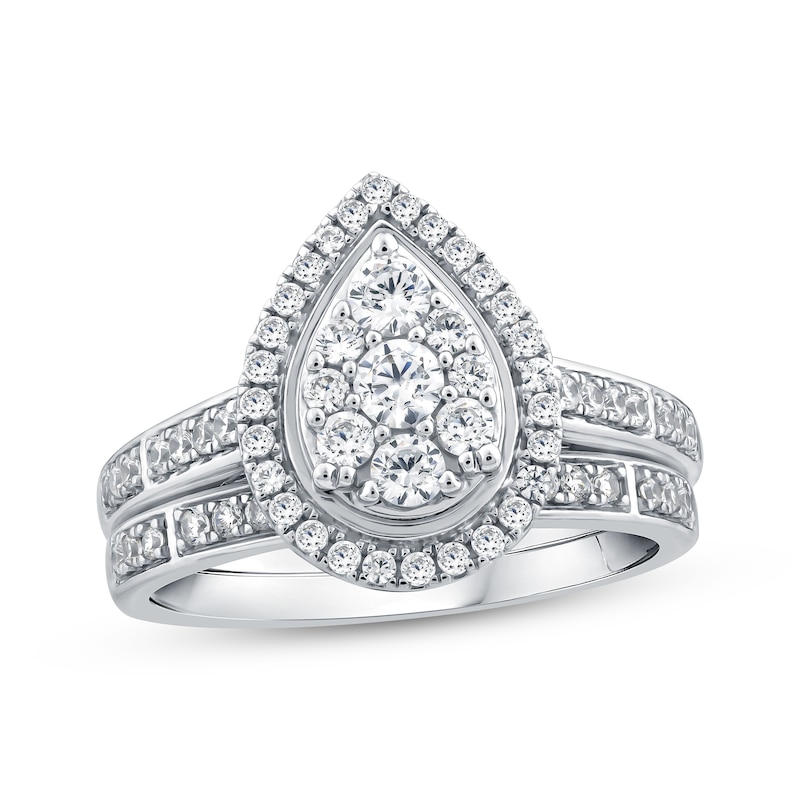 Main Image 1 of Multi-Diamond Pear Halo Bridal Set 3/4 ct tw 14K White Gold