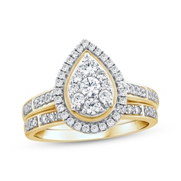 Multi-Diamond Pear Halo Bridal Set 3/4 ct tw 14K Yellow Gold