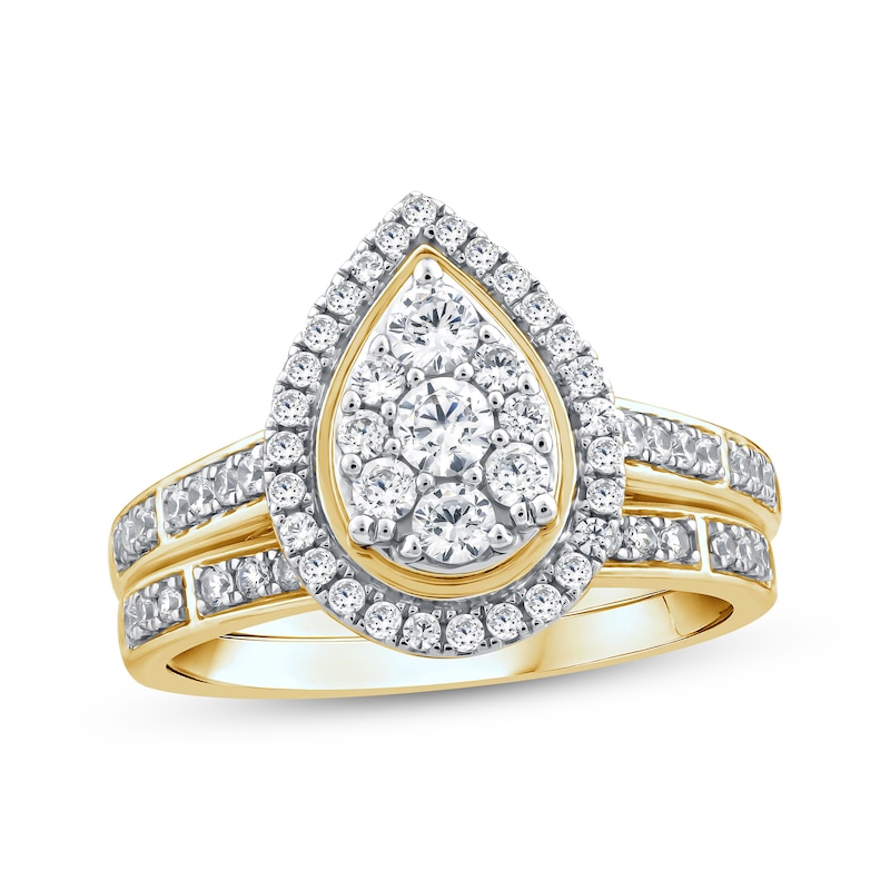 Main Image 1 of Multi-Diamond Pear Halo Bridal Set 3/4 ct tw 14K Yellow Gold