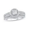 Thumbnail Image 1 of Round-Cut Diamond Halo Double Row Shank Bridal Set 1 ct tw 14K White Gold