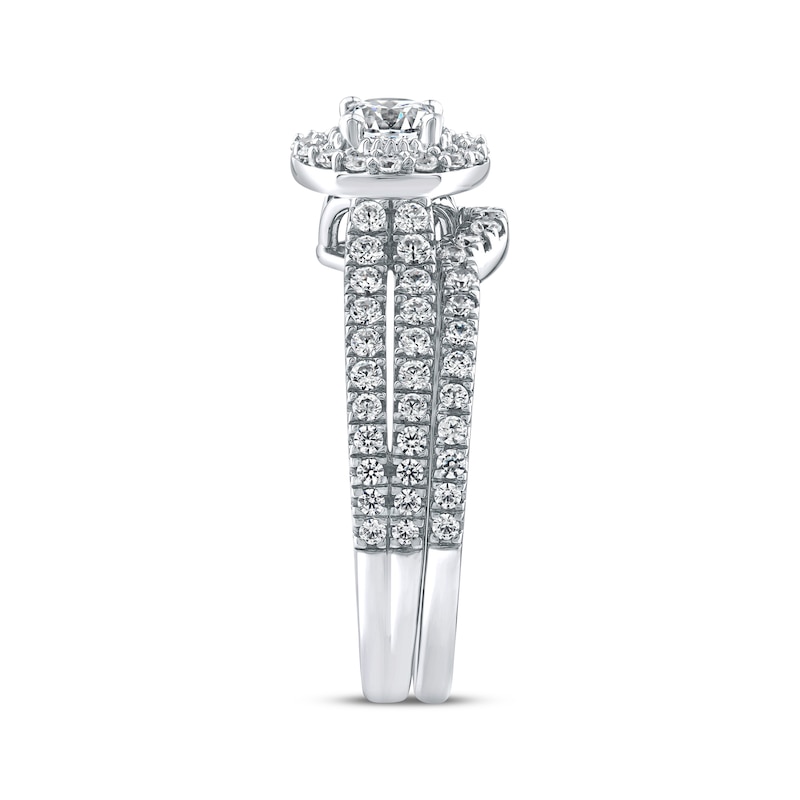 Main Image 2 of Round-Cut Diamond Halo Double Row Shank Bridal Set 1 ct tw 14K White Gold