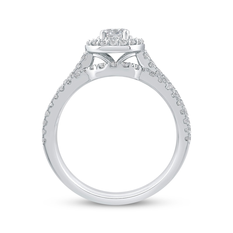 Main Image 3 of Round-Cut Diamond Halo Double Row Shank Bridal Set 1 ct tw 14K White Gold