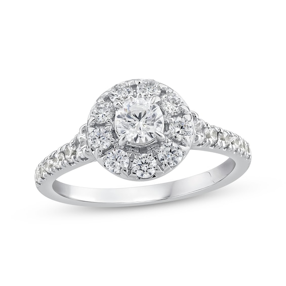 Round-Cut Diamond Halo Engagement Ring 1 ct tw 14K White Gold
