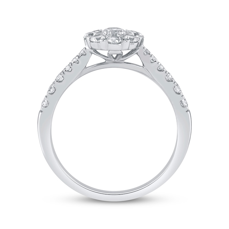 Main Image 3 of Round-Cut Diamond Halo Pinched Shank Engagement Ring 5/8 ct tw 14K White Gold