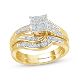 Princess-Cut Multi-Diamond & Pink Sapphire Bridal Set 1/2 ct tw 10K Yellow Gold