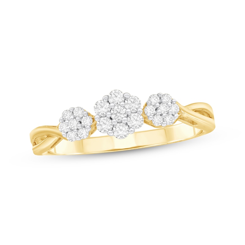 Main Image 1 of Diamond Flower Engagement Ring 1/4 ct tw 10K Yellow Gold