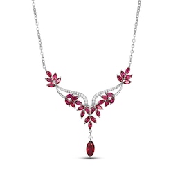 Marquise-Cut Lab-Created Ruby & White Lab-Created Sapphire Necklace Sterling Silver 18&quot;