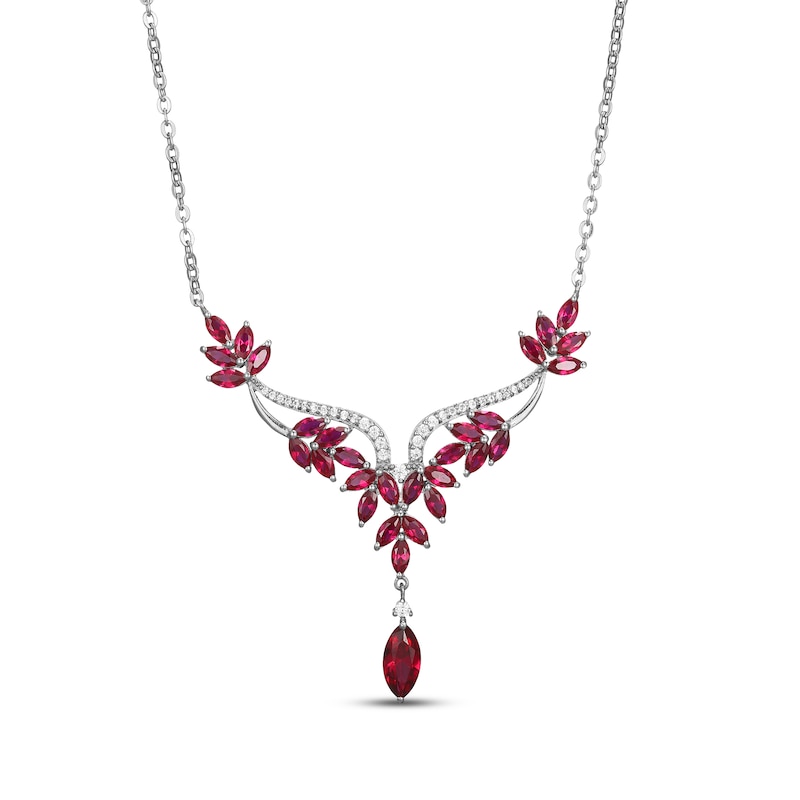 Main Image 1 of Marquise-Cut Lab-Created Ruby & White Lab-Created Sapphire Necklace Sterling Silver 18&quot;