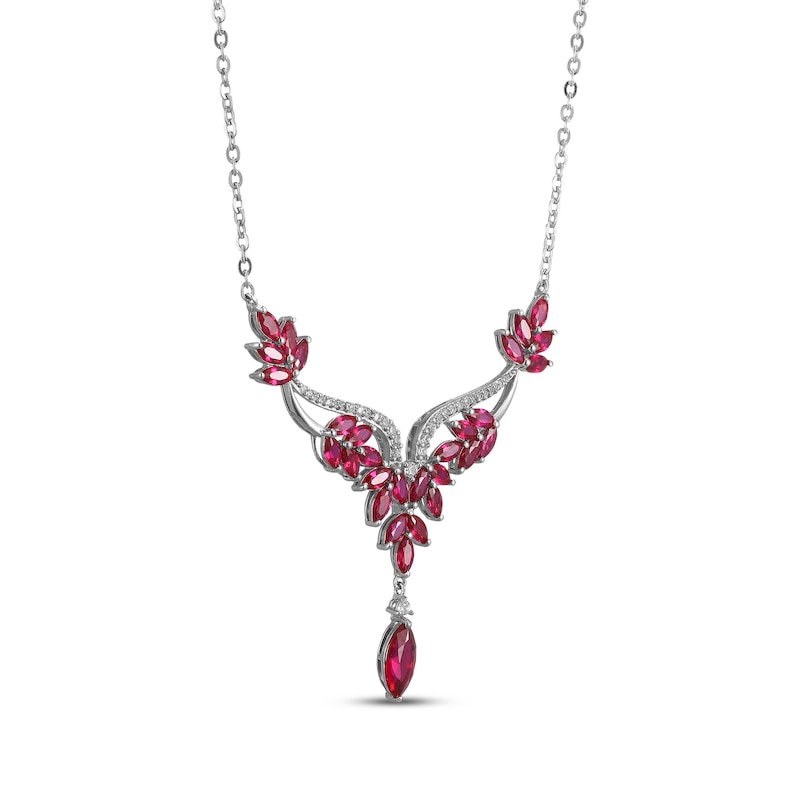 Main Image 2 of Marquise-Cut Lab-Created Ruby & White Lab-Created Sapphire Necklace Sterling Silver 18&quot;