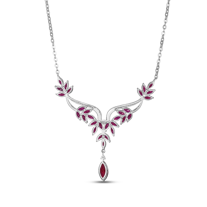 Main Image 3 of Marquise-Cut Lab-Created Ruby & White Lab-Created Sapphire Necklace Sterling Silver 18&quot;