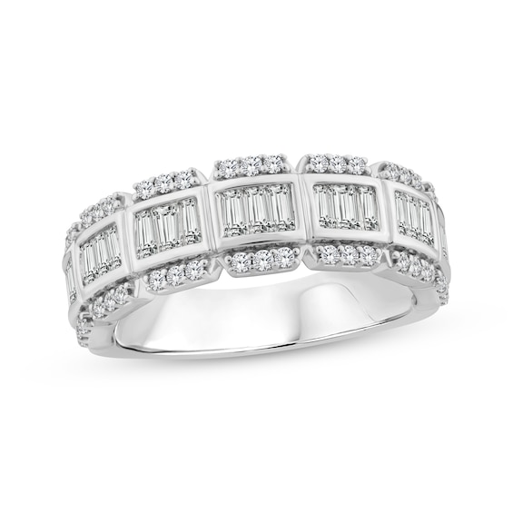 Baguette & Round-Cut Diamond Anniversary Ring 1 ct tw 14K White Gold