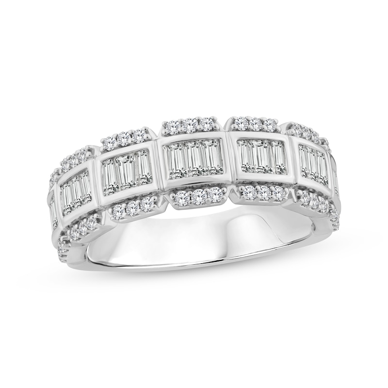 Main Image 1 of Baguette & Round-Cut Diamond Anniversary Ring 1 ct tw 14K White Gold