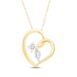 Lab-Grown Diamonds by KAY Round & Marquise-Cut Tilted Heart Necklace 1/2 ct tw 14K Yellow Gold 18&quot;