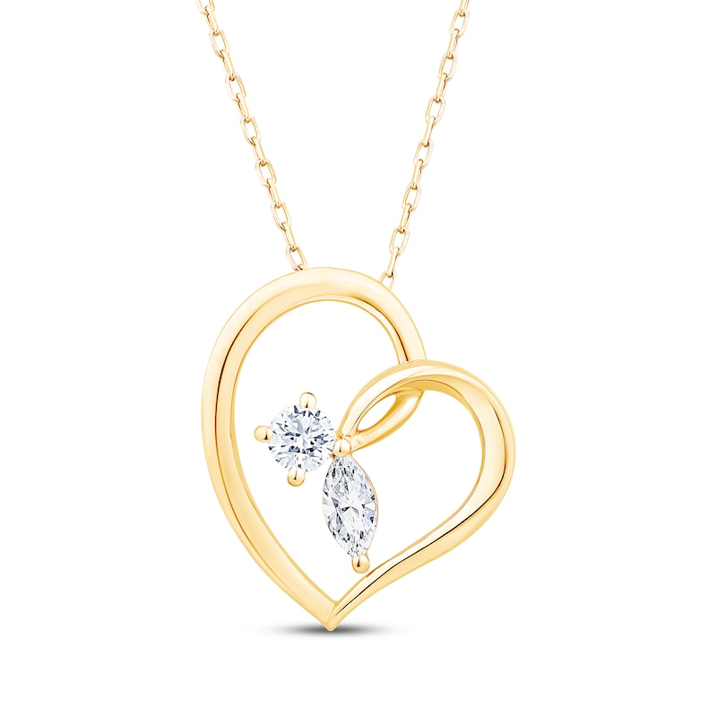 Main Image 1 of Lab-Grown Diamonds by KAY Round & Marquise-Cut Tilted Heart Necklace 1/2 ct tw 14K Yellow Gold 18&quot;