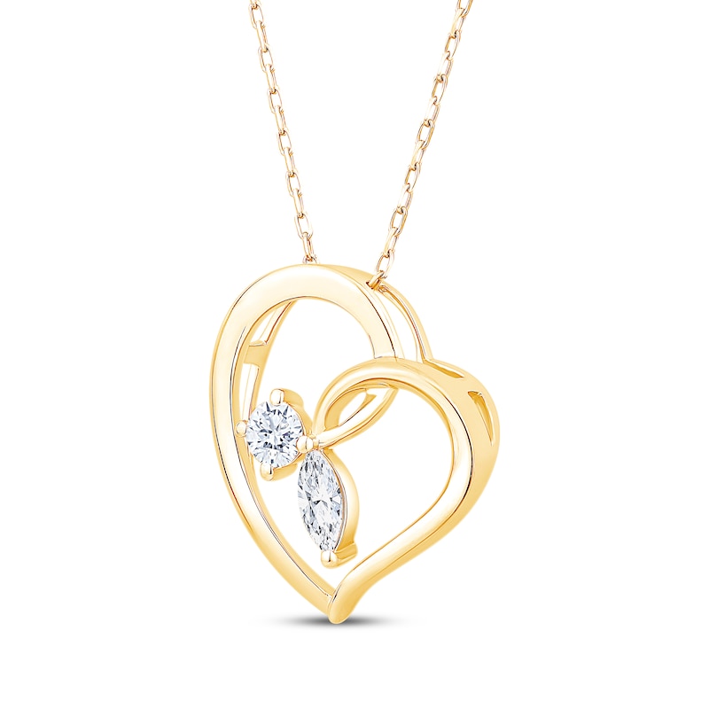 Main Image 2 of Lab-Grown Diamonds by KAY Round & Marquise-Cut Tilted Heart Necklace 1/2 ct tw 14K Yellow Gold 18&quot;