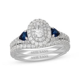 Neil Lane Oval-Cut Diamond & Natural Blue Sapphire Bridal Set 1-1/4 ct tw 14K White Gold