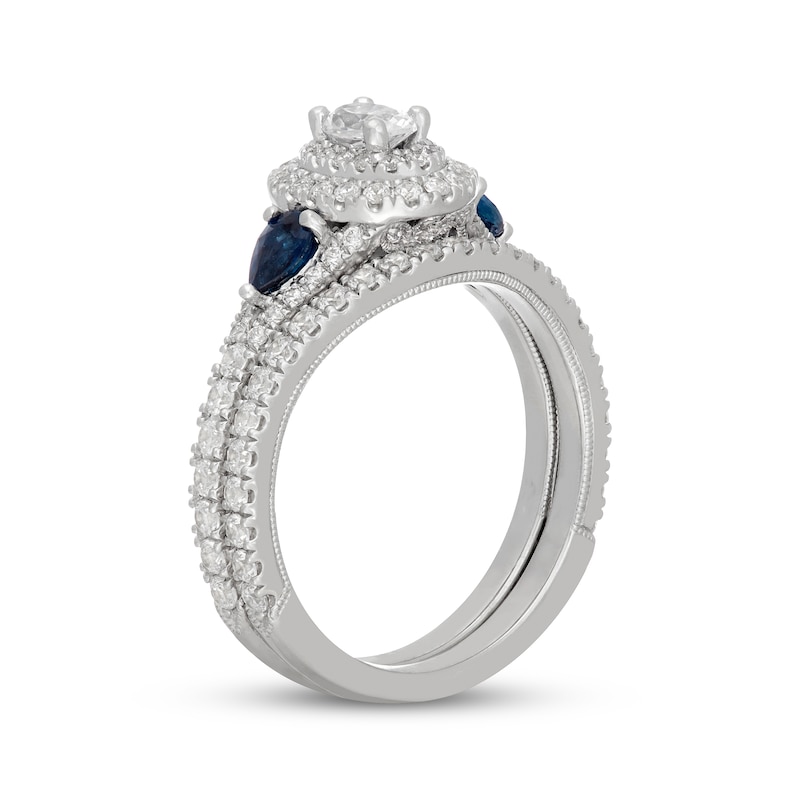 Main Image 2 of Neil Lane Oval-Cut Diamond & Natural Blue Sapphire Bridal Set 1-1/4 ct tw 14K White Gold