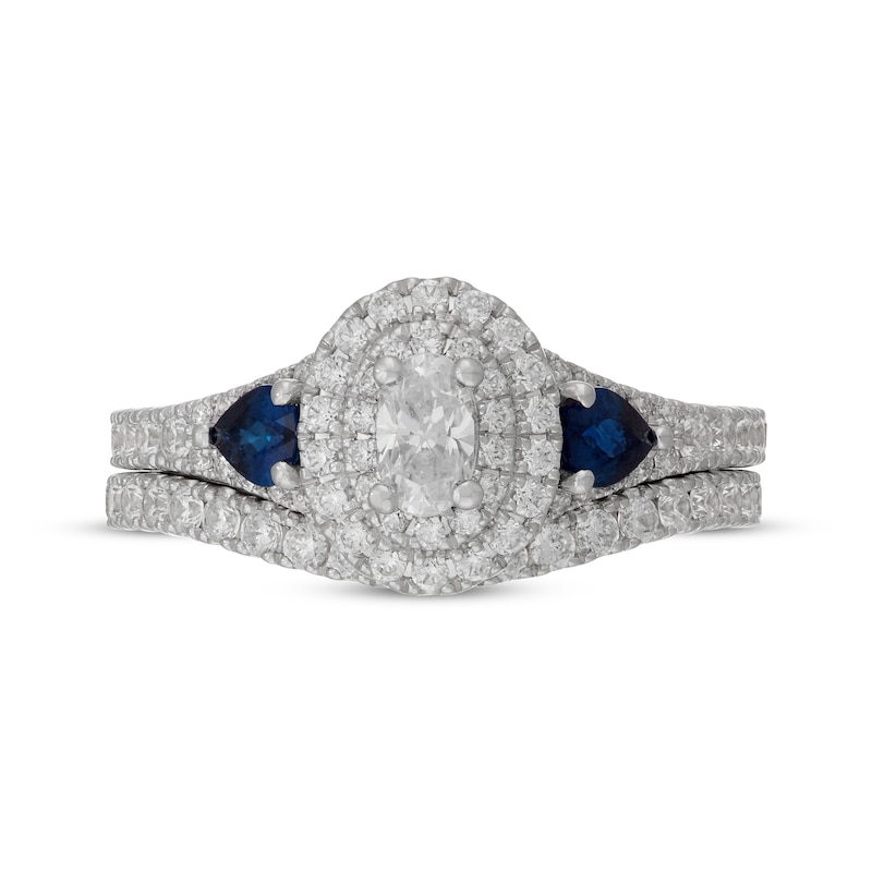 Main Image 3 of Neil Lane Oval-Cut Diamond & Natural Blue Sapphire Bridal Set 1-1/4 ct tw 14K White Gold