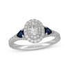 Thumbnail Image 1 of Neil Lane Oval-Cut Diamond & Natural Sapphire Double Halo Engagement Ring 7/8 ct tw 14K White Gold